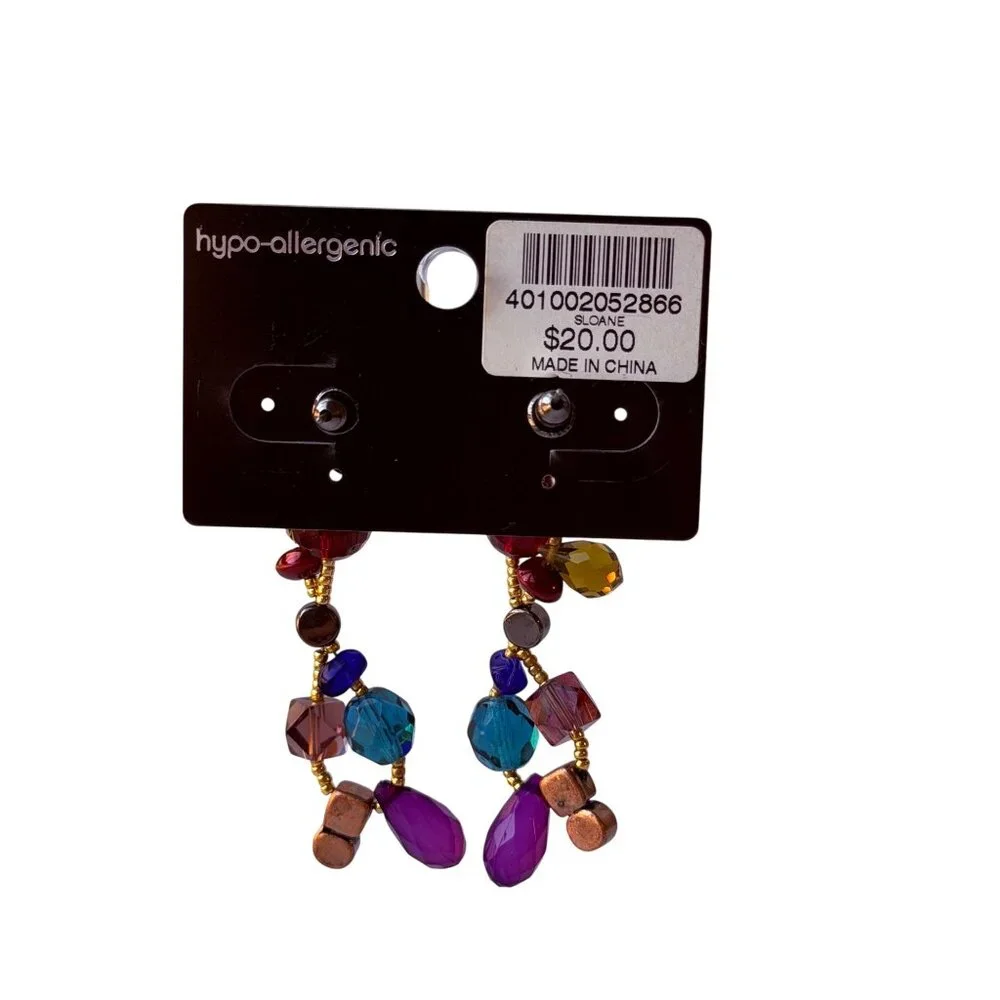 Vintage Chico’s Y2K Beaded Statement Earrings with Purple Red Blue Green Accents - Picture 3 of 8